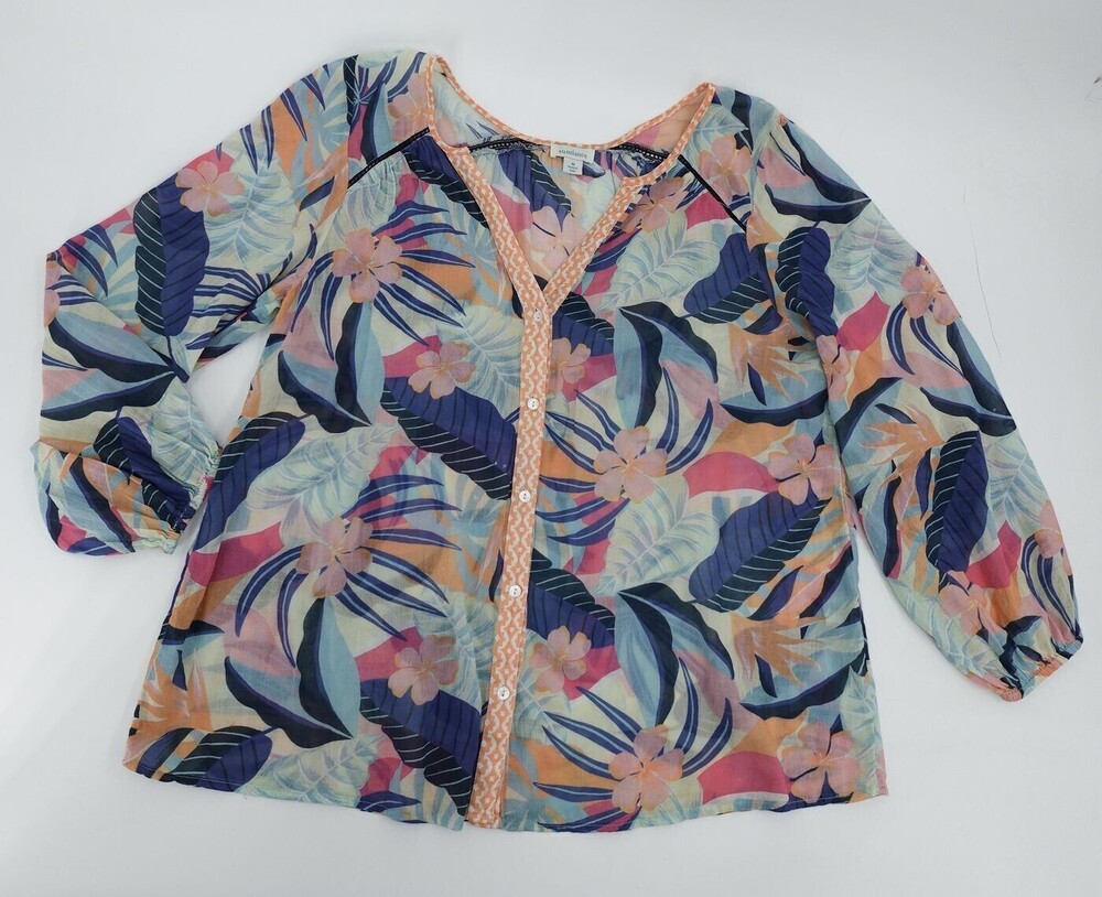 Sundance Blouse Womens Medium Multicolor Tropical Long Sleeve Button Oversized